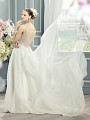 Moonlight Collection J6365 flowy organza fit and flare with beautiful sheer low back Moonlight Collection J6365 flowy organza fit and flare with beautiful sheer low back