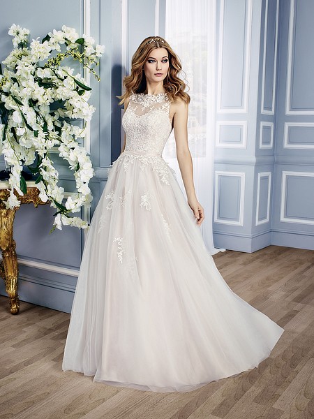Moonlight Collection J6431 whimsical illusion lace ball gown with embroidered appliques Moonlight Collection J6431 whimsical illusion lace ball gown with embroidered appliques