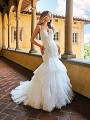 Moonlight Collection J6546 glamorous embroidered lace and tulle drop waist mermaid wedding dress with ruffle skirt Moonlight Collection J6546 glamorous embroidered lace and tulle drop waist mermaid wedding dress with ruffle skirt