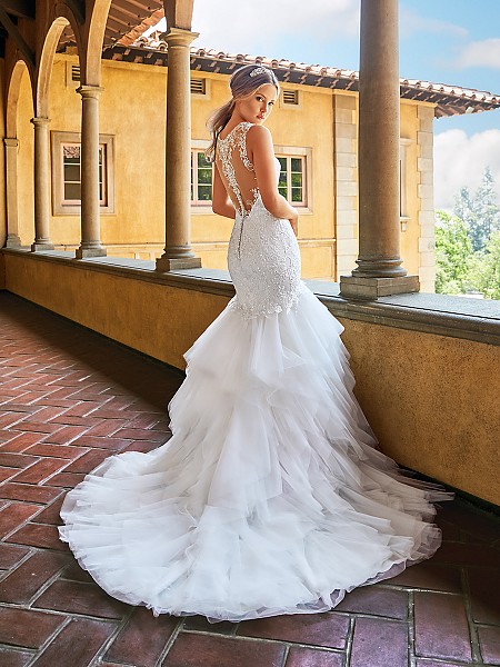 Moonlight Collection J6546 sexy vintage illusion back mermaid wedding dress with ruffle skirt Moonlight Collection J6546 sexy vintage illusion back mermaid wedding dress with ruffle skirt