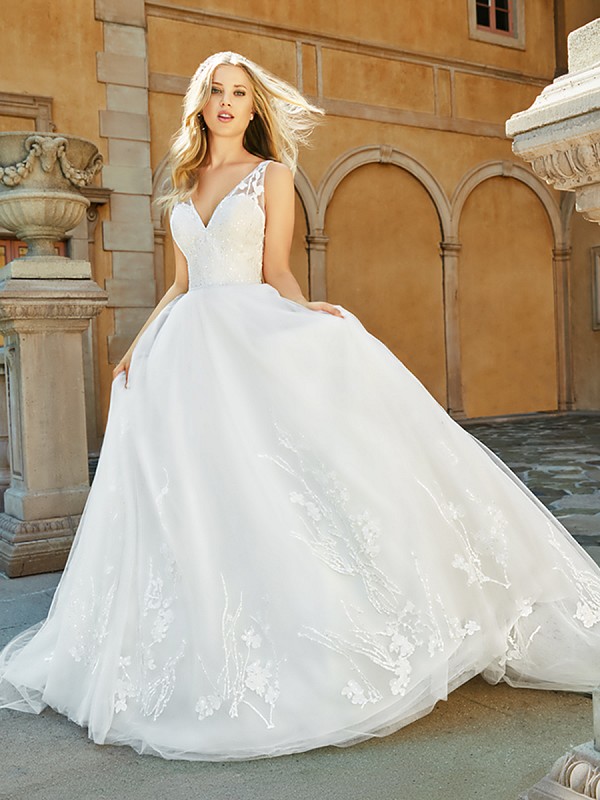Moonlight Collection J6548 romantic lustrous V-neck ball gown with lace and sparkling beading Moonlight Collection J6548 romantic lustrous V-neck ball gown with lace and sparkling beading