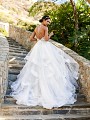 Moonlight Collection J6581A unique plunging strappy back full A-line wedding gown with flowy cascading skirt Moonlight Collection J6581A unique plunging strappy back full A-line wedding gown with flowy cascading skirt