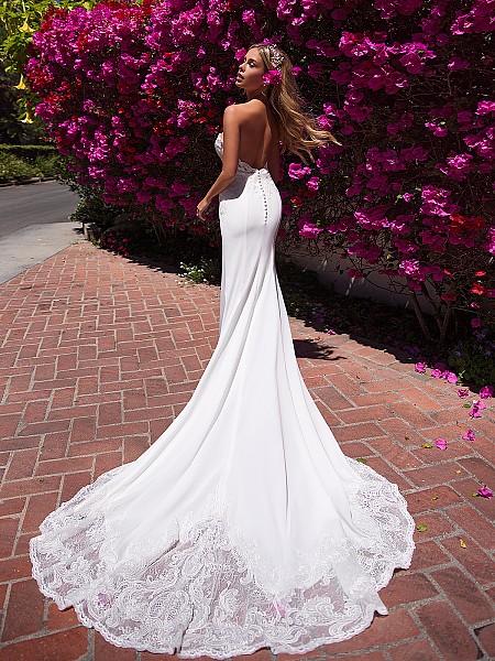 Moonlight Collection J6706 strapless crepe wedding dress with illusion lace train Moonlight Collection J6706 strapless crepe wedding dress with illusion lace train