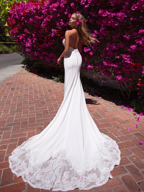 Moonlight Collection J6706 strapless crepe wedding dress with illusion lace train Moonlight Collection J6706 strapless crepe wedding dress with illusion lace train