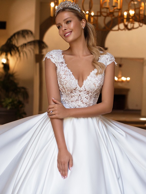 Moonlight Collection J6707 lace and satin ball gown wedding dress with pockets Moonlight Collection J6707 lace and satin ball gown wedding dress with pockets