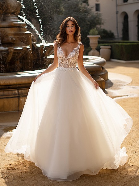 Moonlight Collection J6741 beautiful unlined deep V-neck ball gown with horsehair trim hem Moonlight Collection J6741 beautiful unlined deep V-neck ball gown with horsehair trim hem
