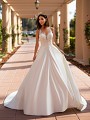 Moonlight Collection J6742 elegant deep V-neck with lace appliques over satin A-line bridal gown Moonlight Collection J6742 elegant deep V-neck with lace appliques over satin A-line bridal gown