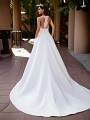 Moonlight Collection J6742 satin A-line gown with racerback and covered buttons along illusion back and to the end of train Moonlight Collection J6742 satin A-line gown with racerback and covered buttons along illusion back and to the end of train