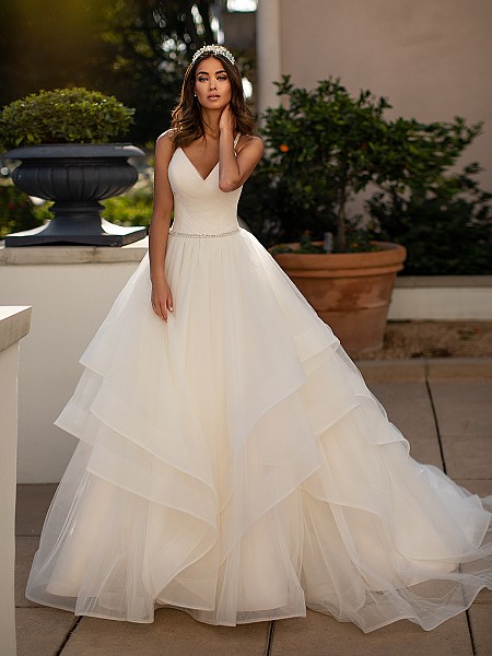 Moonlight Collection J6743 sweetheart neckline and flowing tulle A-line bridal gown with cascades Moonlight Collection J6743 sweetheart neckline and flowing tulle A-line bridal gown with cascades