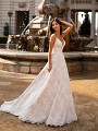 Moonlight Collection J6747 elegant lace A-line bridal gown with deep V-neck and hem lace trim Moonlight Collection J6747 elegant lace A-line bridal gown with deep V-neck and hem lace trim