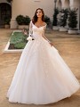Moonlight Collection J6749 majestic V-neck beaded tulle full A-line bridal gown with illusion long sleeves