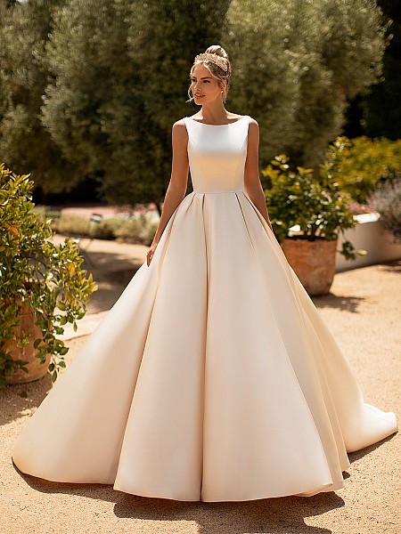 Moonlight Collection J6772 classic satin bridal ball gown with bateau neckline and full skirt 