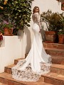 Moonlight Collection J6774 illusion bateau back bridal gown with elegant see through lace train 