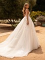 Moonlight Collection J6778 tulle ball gown with deep v-back and lace applique details 