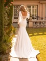 Low Cowl Back Wedding Dress with Buttons Along Train Moonlight Collection J6791 