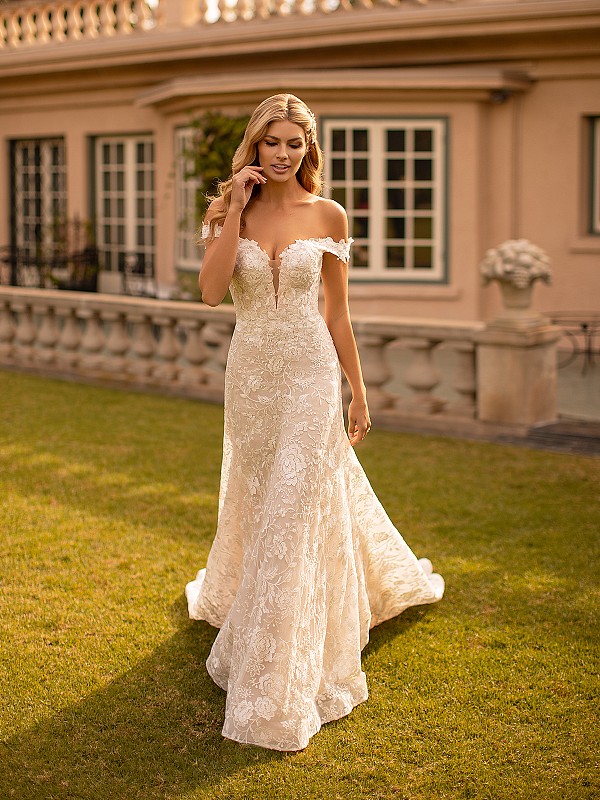 Fit and Flare Garden Floral Lace Wedding Dress Moonlight Collection J6793