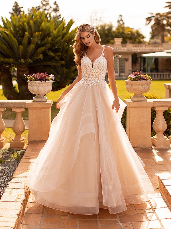 Tulle Tiered Skirt A-line Bridal Gown With Beaded Bodice Moonlight Collection J6794 Tulle Tiered Skirt A-line Bridal Gown With Beaded Bodice Moonlight Collection J6794