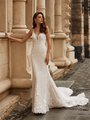 Moonlight Collection J6812 deep sweetheart with illusion inset and beaded straps lace trumpet wedding gown with lace train