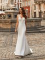 Moonlight Collection J6814 crepe V-neck with illusion inset and cap sleeves mermaid wedding dress with lace neckline