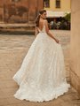 Moonlight Collection J6816 strappy illusion V-back A-line gown with embroidered sequin lace and chapel train Moonlight Collection J6816 strappy illusion V-back A-line gown with embroidered sequin lace and chapel train