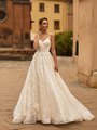 Moonlight Collection J6816 double beaded straps surplice sweetheart A-line dress with tulle and embroidered sequin lace Moonlight Collection J6816 double beaded straps surplice sweetheart A-line dress with tulle and embroidered sequin lace