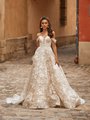 Moonlight Collection J6818 large floral lace net full A-line with sweetheart neck and swag sleeves