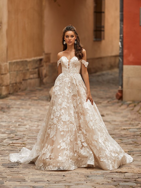 Strapless A-line Wedding Dress With Embroidered Lace