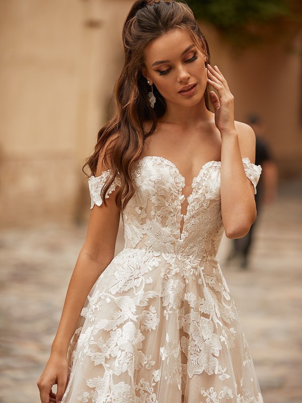 Floral Embroidered Lace Full A-line Off The Shoulder Wedding