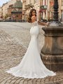 Moonlight Collection J6819 elegant princess cut mermaid with lace appliques over net fabric and see-through scallop train