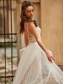 Moonlight Collection J6820 beaded thin straps and deep illusion V-back trim romantic mermaid gown with tulle detachable train