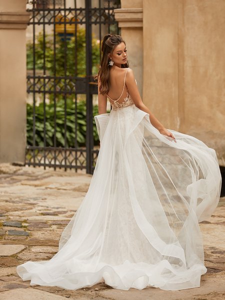Moonlight Collection J6820 deep illusion V-back mermaid gown with horsehair trim hem and optional detachable chapel train Moonlight Collection J6820 deep illusion V-back mermaid gown with horsehair trim hem and optional detachable chapel train