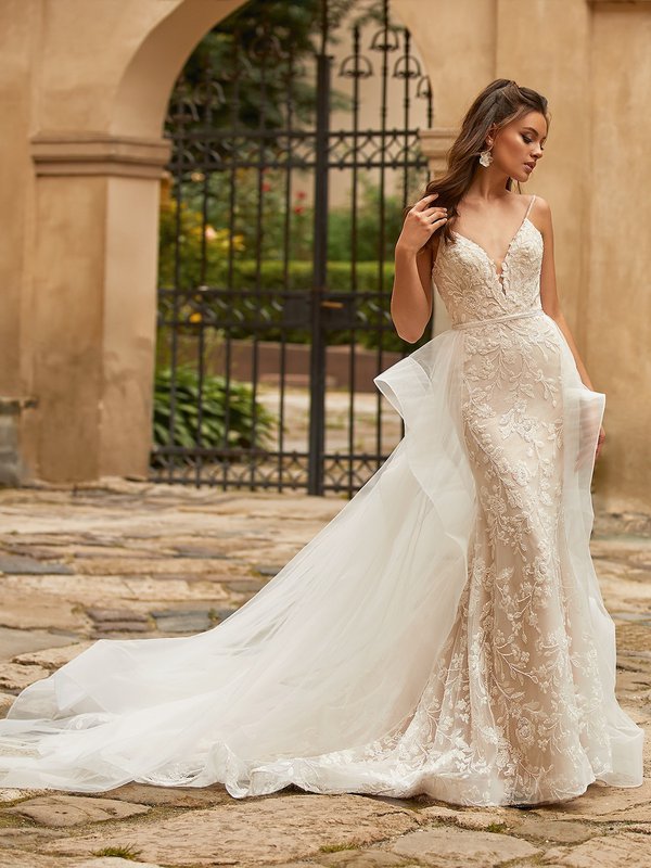 Moonlight Collection J6820 ivory beaded floral embroidered net and sparkle net over latte lining mermaid with beaded straps Moonlight Collection J6820 ivory beaded floral embroidered net and sparkle net over latte lining mermaid with beaded straps