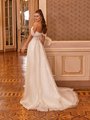 Moonlight Collection J6821 Romantic Open Back With Tulle Swag Sleeves & Buttons Along Zipper With Chantilly Lace Chapel Train