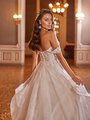 Moonlight Collection J6823 Floral Lace Bodice Open Back Wedding Dress With Buttons Along Zipper And Floral Lace Swag Sleeves