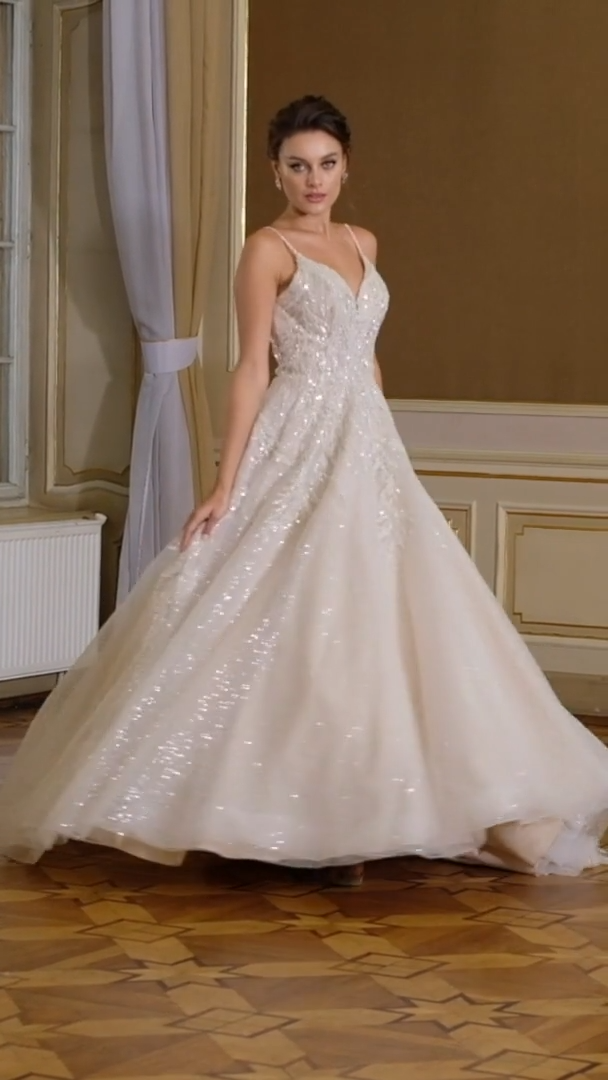 Moonlight Collection J6824 All Beaded Sequin Silver Feather Applique Sweetheart A-Line Bridal Gown With Scoop Back & Beaded Straps Moonlight Collection J6824 All Beaded Sequin Silver Feather Applique Sweetheart A-Line Bridal Gown With Scoop Back & Beaded Straps