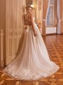 Moonlight Collection J6825 Keyhole Back Bridal Gown With Buttons Along Zipper and Sparkly Chapel Train With Foliage Lace Trim