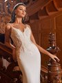 Moonlight Collection J6826 Embroidered Floral Lace Bodice Deep V-Neck Wedding Dress With Beaded Straps and Sheer Sides