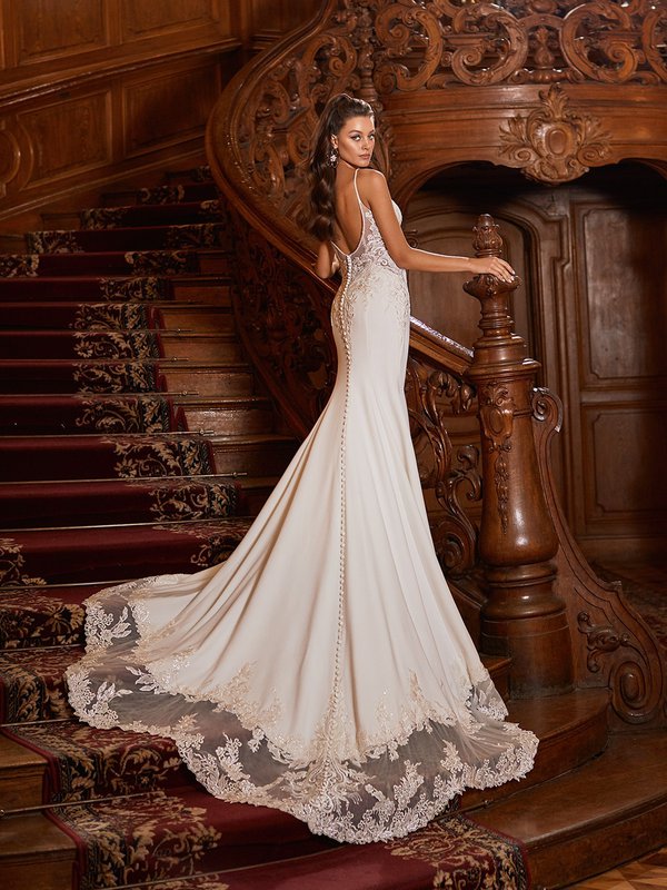 Crepe Wedding Dress with Illusion Back