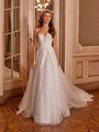 Moonlight Collection J6827 Square Strapless With Plunge Full A-Line Wedding Dress With Beaded Lace Bodice and Train