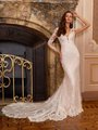 Moonlight Collection J6828 Embroidered Floral and Chantilly Lace Mermaid Bridal Gown With Illusion Plunge and Long Lace Sleeves