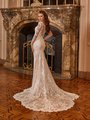Moonlight Collection J6828 Illusion Bateau Tattoo Leaf Lace Back Mermaid Wedding Sheer Chantilly Lace Scalloped Chapel Train