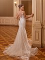 Moonlight Collection J6829 Illusion Bateau Back Bridal Gown With Buttons Along Zipper And Mixed Lace Chapel Train