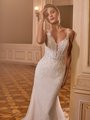 Moonlight Collection J6829 Embroidered Floral Deep V-Neck Bridal Gown With Narrow Illusion Plunge and Floral Lace Straps