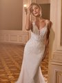Moonlight Collection J6829 Embroidered Floral Deep V-Neck Bridal Gown With Narrow Illusion Plunge and Floral Lace Straps Moonlight Collection J6829 Embroidered Floral Deep V-Neck Bridal Gown With Narrow Illusion Plunge and Floral Lace Straps
