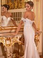 Moonlight Collection J6830 Fitted Sparkly Open Back Wedding Dress With Sheer Corset Panel Buttons Along Zipper and Swag Sleeves