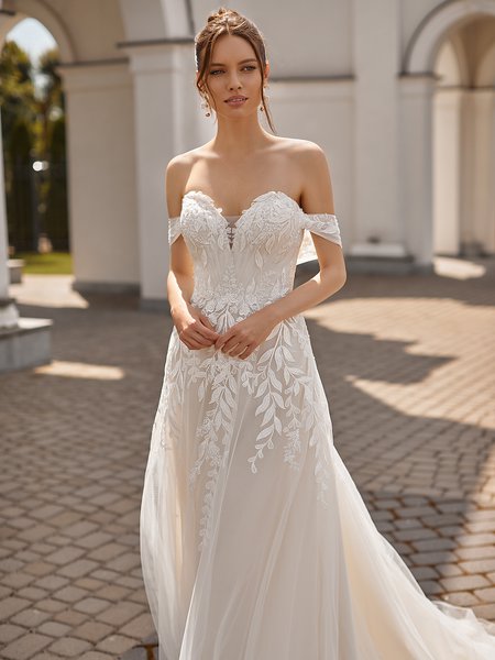 Simply Romantic Sweetheart A-Line with Swag Sleeves Moonlight Collection J6831