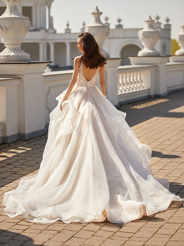 Sparkly Ball Gown with Organza Cascade Skirt Moonlight Collection J6833