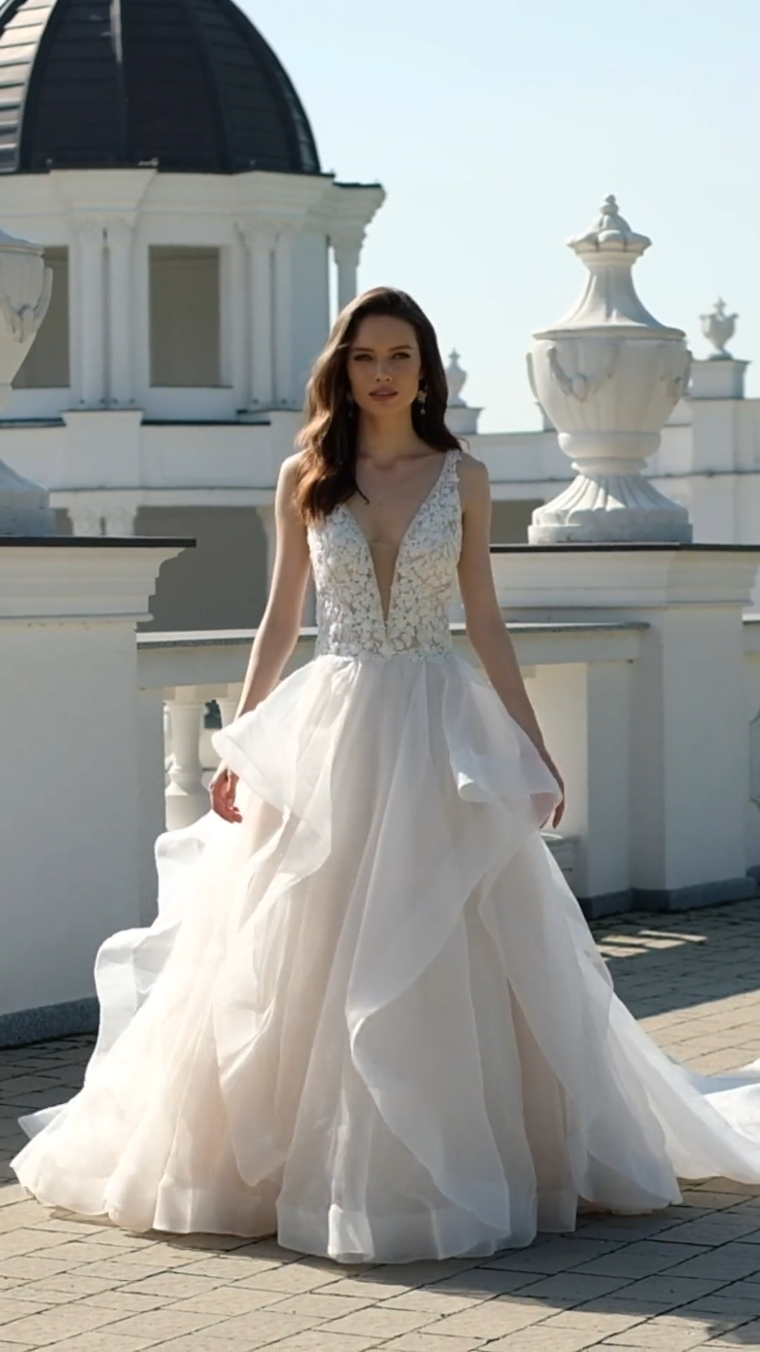 Stunning Ball Gown with Cascades in Sparkly Fabrics and Appliques Moonlight Collection J6833