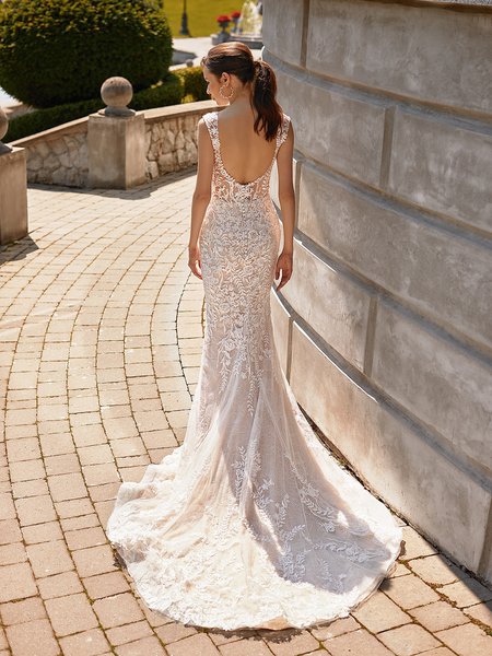 Elegant Illusion Scoop Back Sparkly Mermaid Wedding Dress with Chapel Train Moonlight Collection J6834