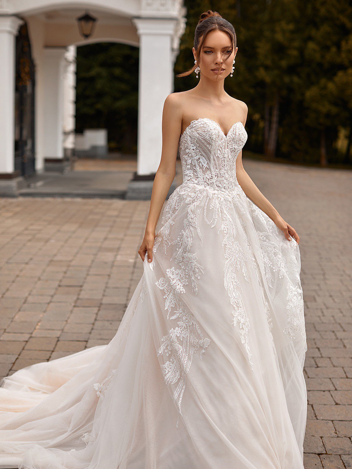 Sparkle and Lace Balloon Sleeve A-Line Wedding Gown